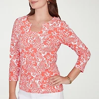 Hearts Of Palm Tropical Womens Split Crew Neck 3/4 Sleeve T-Shirt