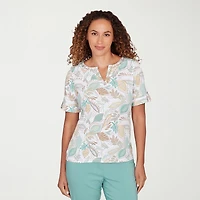 Hearts Of Palm Leaf Womens Split Crew Neck Short Sleeve T-Shirt