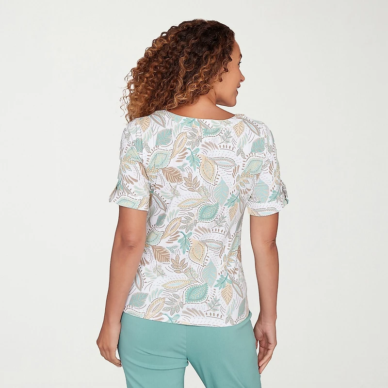 Hearts Of Palm Leaf Womens Split Crew Neck Short Sleeve T-Shirt