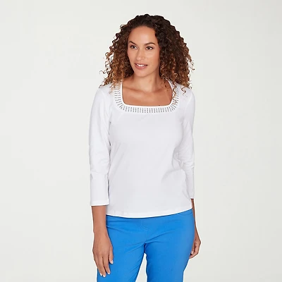 Hearts Of Palm Square Neck With Heat Set Womens 3/4 Sleeve T-Shirt