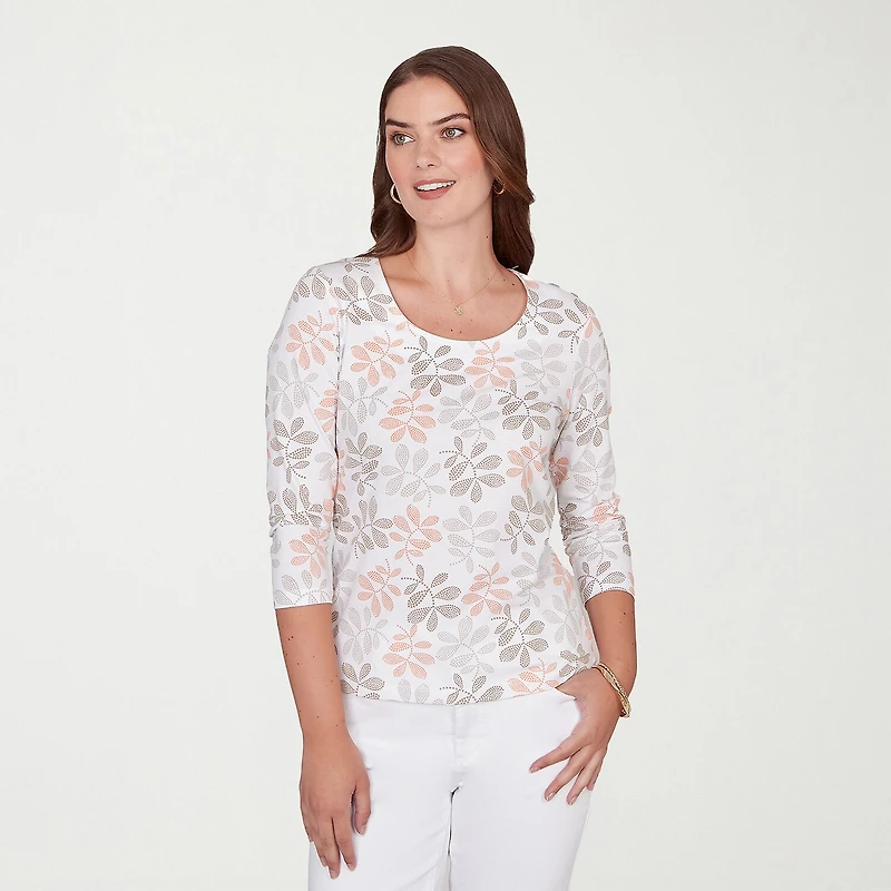 Hearts Of Palm Leaf Womens Scoop Neck 3/4 Sleeve T-Shirt