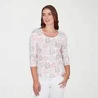 Hearts Of Palm Leaf Womens Scoop Neck 3/4 Sleeve T-Shirt