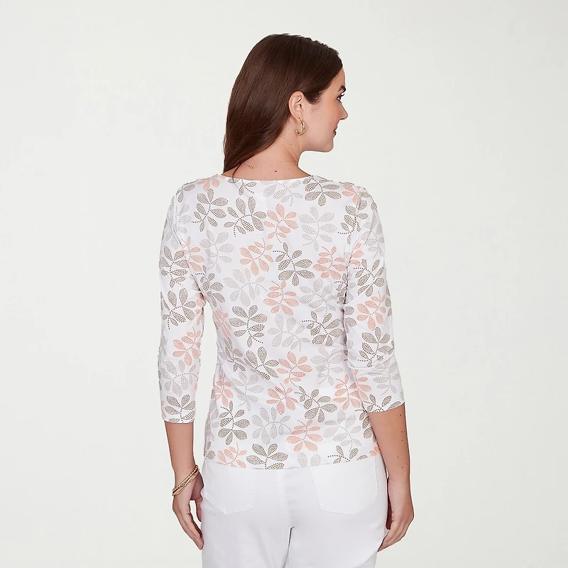 Hearts Of Palm Leaf Womens Scoop Neck 3/4 Sleeve T-Shirt