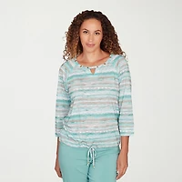 Hearts Of Palm Womens Keyhole Neck 3/4 Sleeve T-Shirt