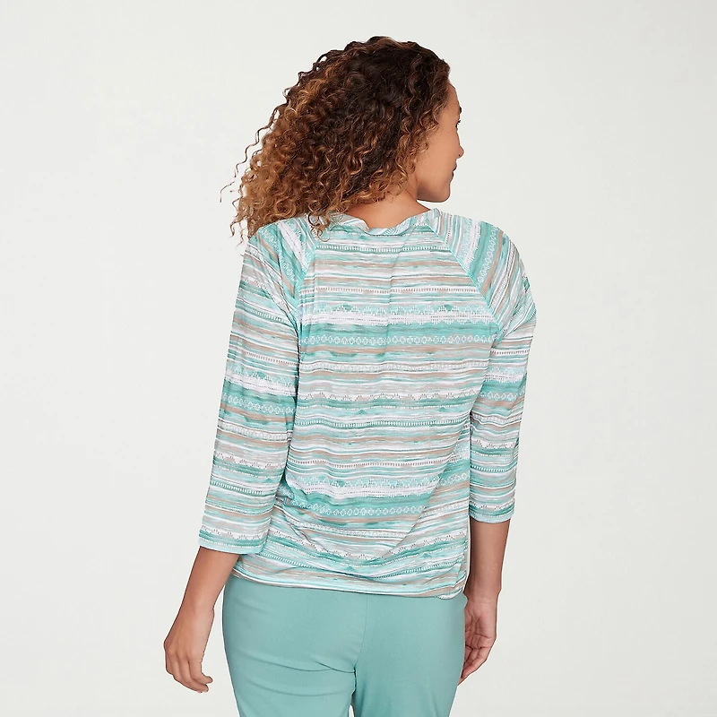 Hearts Of Palm Womens Keyhole Neck 3/4 Sleeve T-Shirt