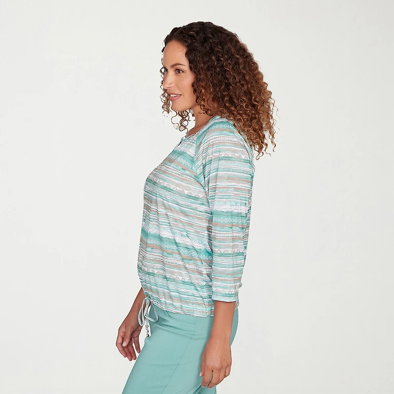 Hearts Of Palm Womens Keyhole Neck 3/4 Sleeve T-Shirt