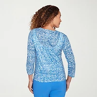 Hearts Of Palm Animal Burnout Tie Front Womens V Neck 3/4 Sleeve T-Shirt
