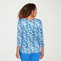 Hearts Of Palm Abstract Side-Drawstring Womens Round Neck 3/4 Sleeve T-Shirt