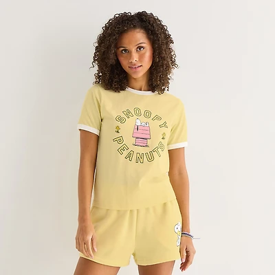 Womens Juniors Crew Neck Short Sleeve Regular Fit Peanuts Graphic T-Shirt
