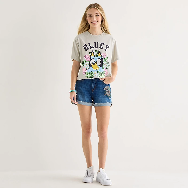 Bluey Boyfriend Tee Womens Juniors Crew Neck Short Sleeve Regular Fit Graphic T-Shirt