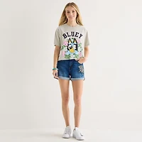 Bluey Boyfriend Tee Womens Juniors Crew Neck Short Sleeve Regular Fit Graphic T-Shirt