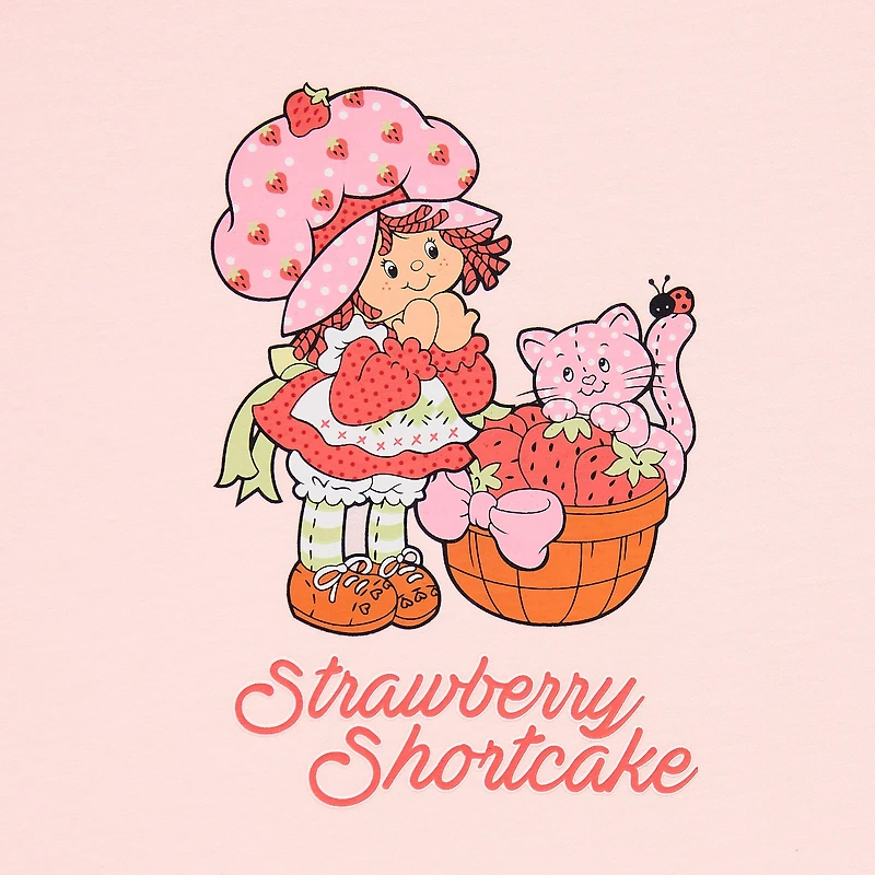 Womens Juniors Crew Neck Short Sleeve Regular Fit Strawberry Shortcake Graphic T-Shirt
