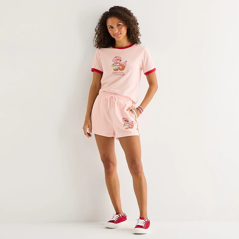 Womens Juniors Crew Neck Short Sleeve Regular Fit Strawberry Shortcake Graphic T-Shirt