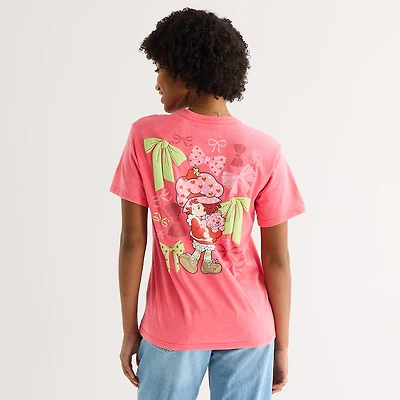 Womens Juniors Crew Neck Short Sleeve Regular Fit Strawberry Shortcake Graphic T-Shirt