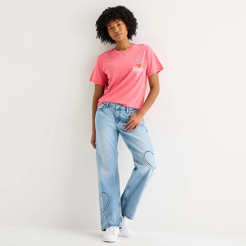 Womens Juniors Crew Neck Short Sleeve Regular Fit Strawberry Shortcake Graphic T-Shirt