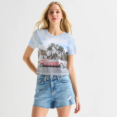 Car Baby Tee Womens Juniors Crew Neck Short Sleeve Fitted Graphic T-Shirt
