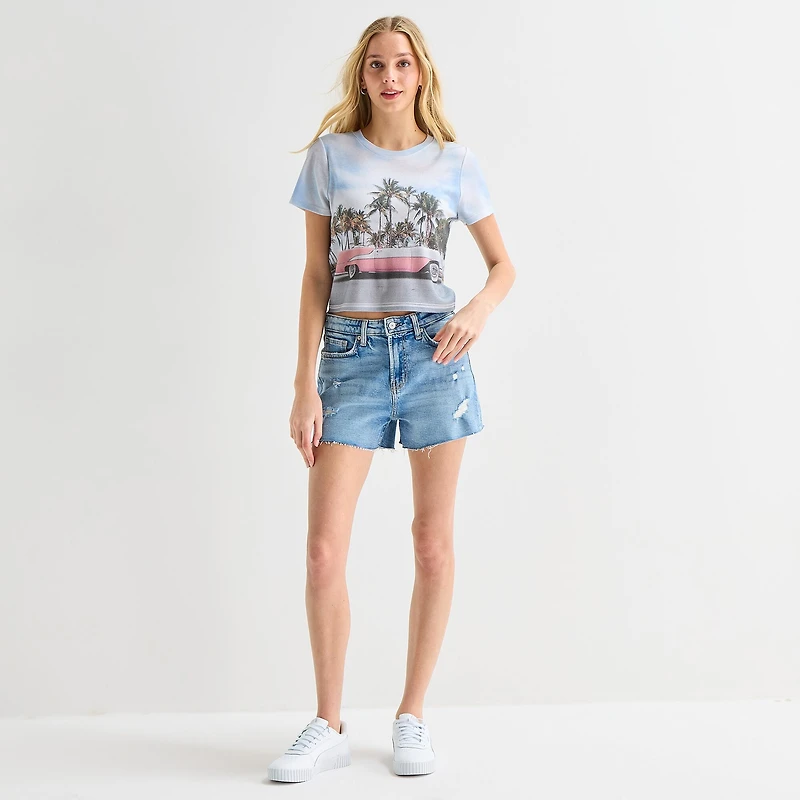 Car Baby Tee Womens Juniors Crew Neck Short Sleeve Fitted Graphic T-Shirt