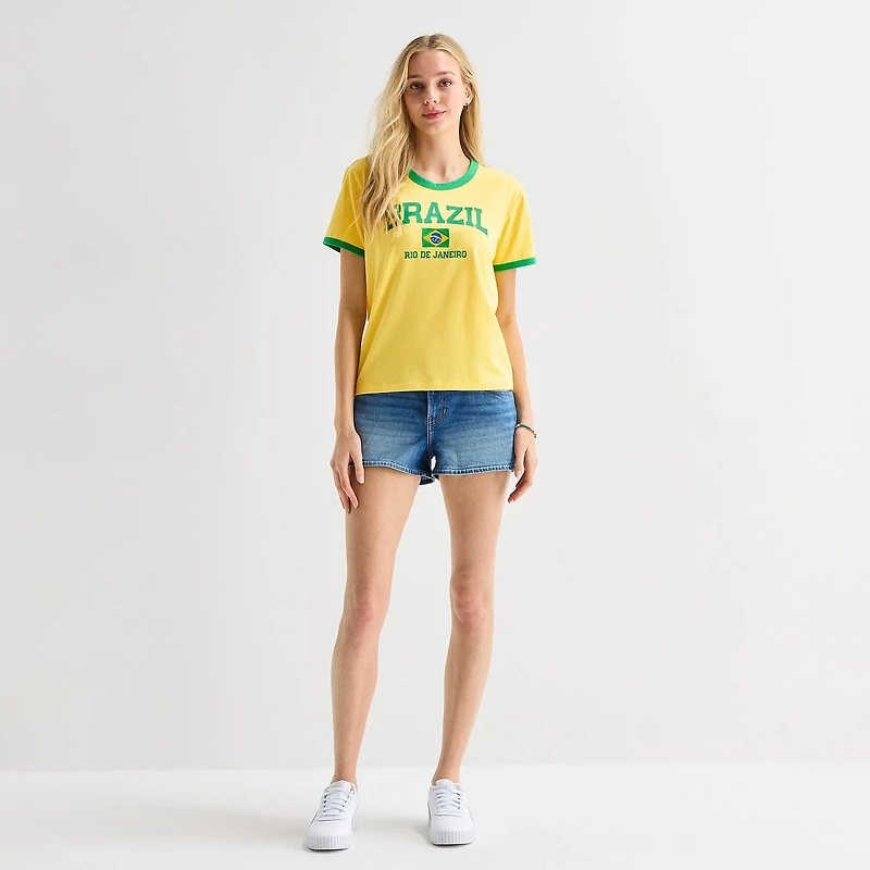 Brazil Baby Tee Womens Juniors Crew Neck Short Sleeve Regular Fit Graphic T-Shirt