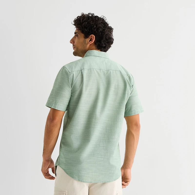 St. John's Bay Slub Mens Short Sleeve Classic Fit Button-Down Shirt