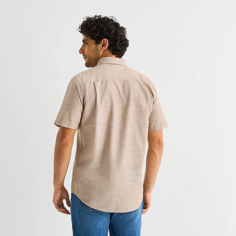 St. John's Bay Slub Mens Short Sleeve Classic Fit Button-Down Shirt