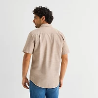 St. John's Bay Slub Mens Short Sleeve Classic Fit Button-Down Shirt