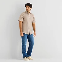St. John's Bay Slub Mens Short Sleeve Classic Fit Button-Down Shirt