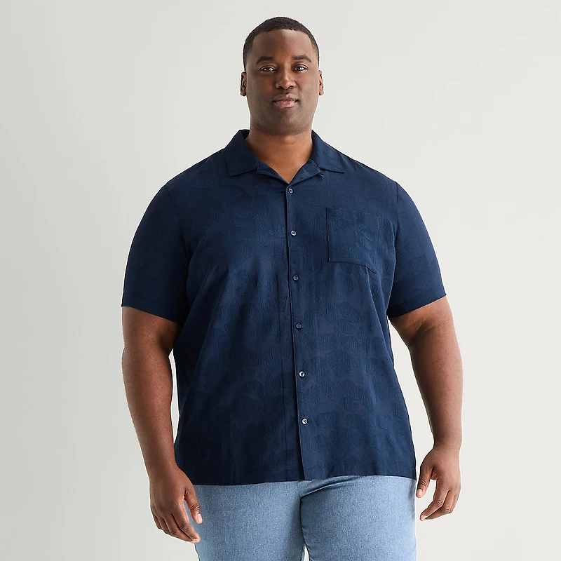Shaquille O'Neal XLG™ Jacquard Mens Short Sleeve Regular Fit Big and Tall Button-Down Shirt