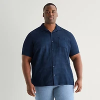 Shaquille O'Neal XLG™ Jacquard Mens Short Sleeve Regular Fit Big and Tall Button-Down Shirt