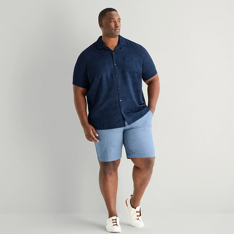 Shaquille O'Neal XLG™ Jacquard Mens Short Sleeve Regular Fit Big and Tall Button-Down Shirt