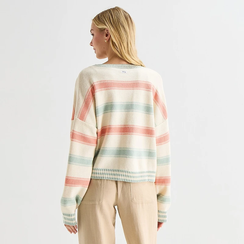 Hurley Womens V Neck Long Sleeve Open Front Juniors Striped Cardigan