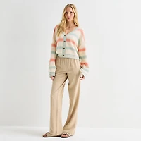 Hurley Womens V Neck Long Sleeve Open Front Juniors Striped Cardigan