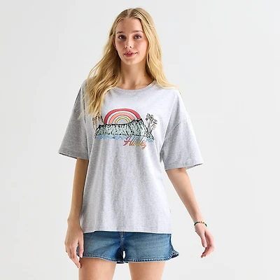 Hurley Womens Juniors Crew Neck Short Sleeve Oversized Graphic T-Shirt