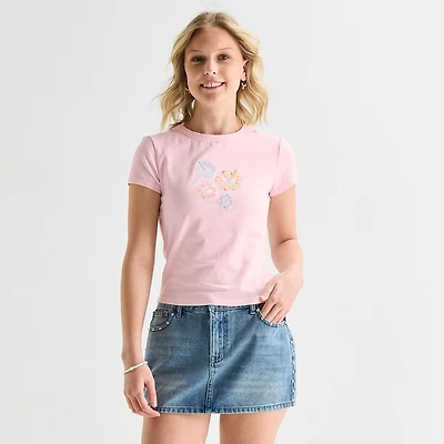 Forever 21 Womens Juniors Crew Neck Short Sleeve Regular Fit Graphic T-Shirt
