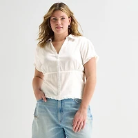 Forever 21 Womens Juniors Plus Short Sleeve Regular Fit Button-Down Shirt