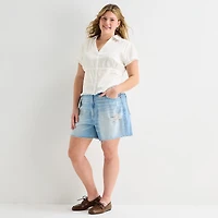 Forever 21 Womens Juniors Plus Short Sleeve Regular Fit Button-Down Shirt