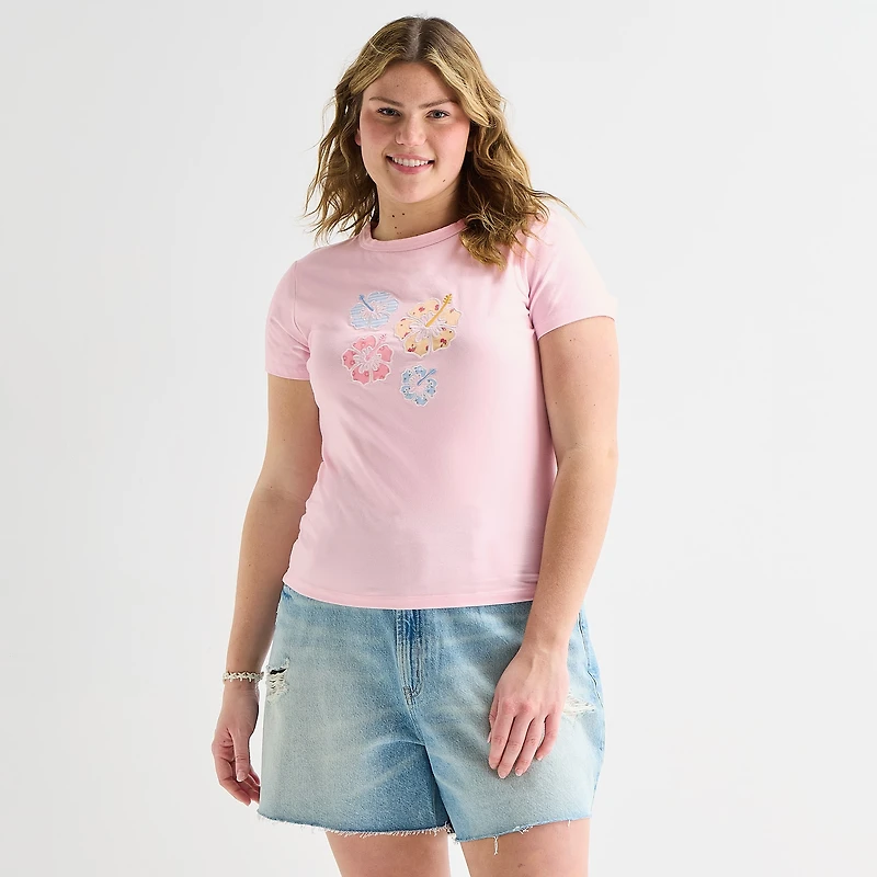 Forever 21 Womens Juniors Plus Crew Neck Short Sleeve Regular Fit Graphic T-Shirt