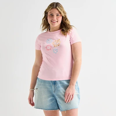 Forever 21 Womens Juniors Plus Crew Neck Short Sleeve Regular Fit Graphic T-Shirt
