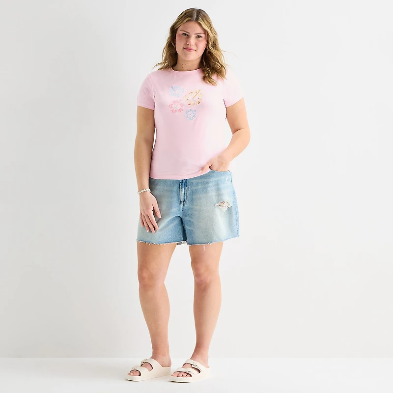 Forever 21 Womens Juniors Plus Crew Neck Short Sleeve Regular Fit Graphic T-Shirt