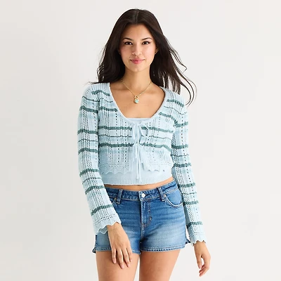 Arizona Womens Juniors V Neck Long Sleeve Cardigan