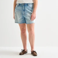 Arizona Womens 5" Mid Rise Juniors Plus Denim Short