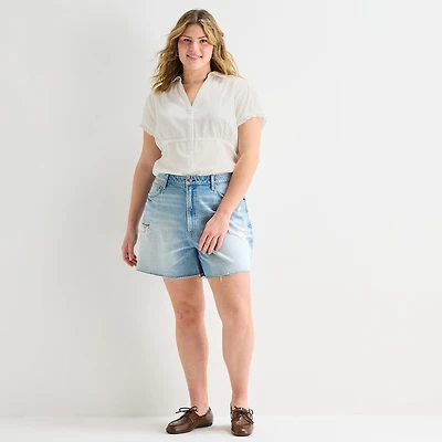 Arizona Womens 5" Mid Rise Juniors Plus Denim Short