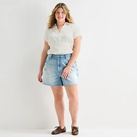 Arizona Womens 5" Mid Rise Juniors Plus Denim Short