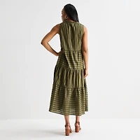 Liz Claiborne Womens Midi V Neck Sleeveless Peasant Dress