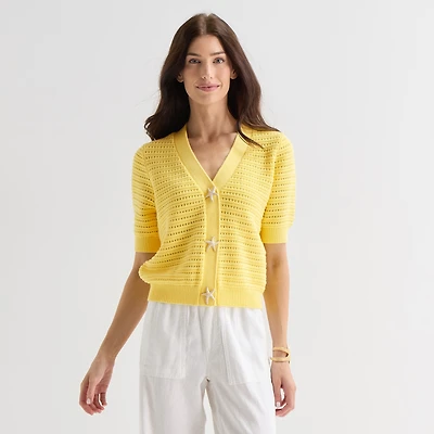 St. John's Bay Womens Short Sleeve Button Cardigan