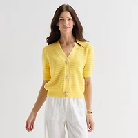 St. John's Bay Womens Short Sleeve Button Cardigan