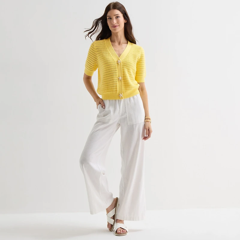 St. John's Bay Womens Short Sleeve Button Cardigan