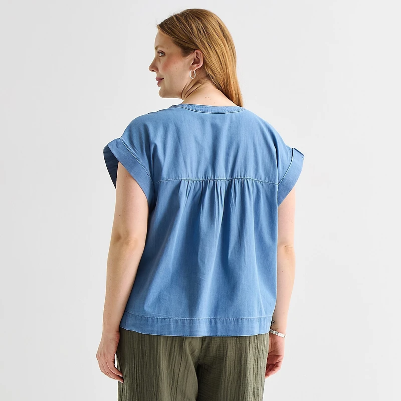 St. John's Bay Womens Plus Round Neck Short Sleeve Blouse