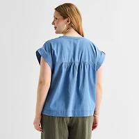 St. John's Bay Womens Plus Round Neck Short Sleeve Blouse