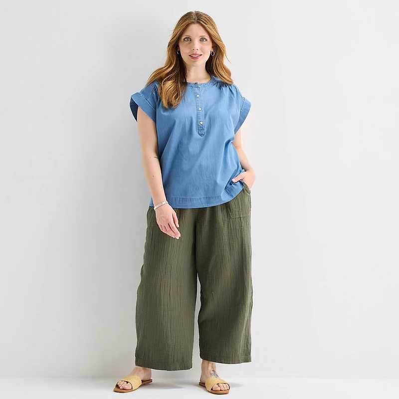 St. John's Bay Womens Plus Round Neck Short Sleeve Blouse