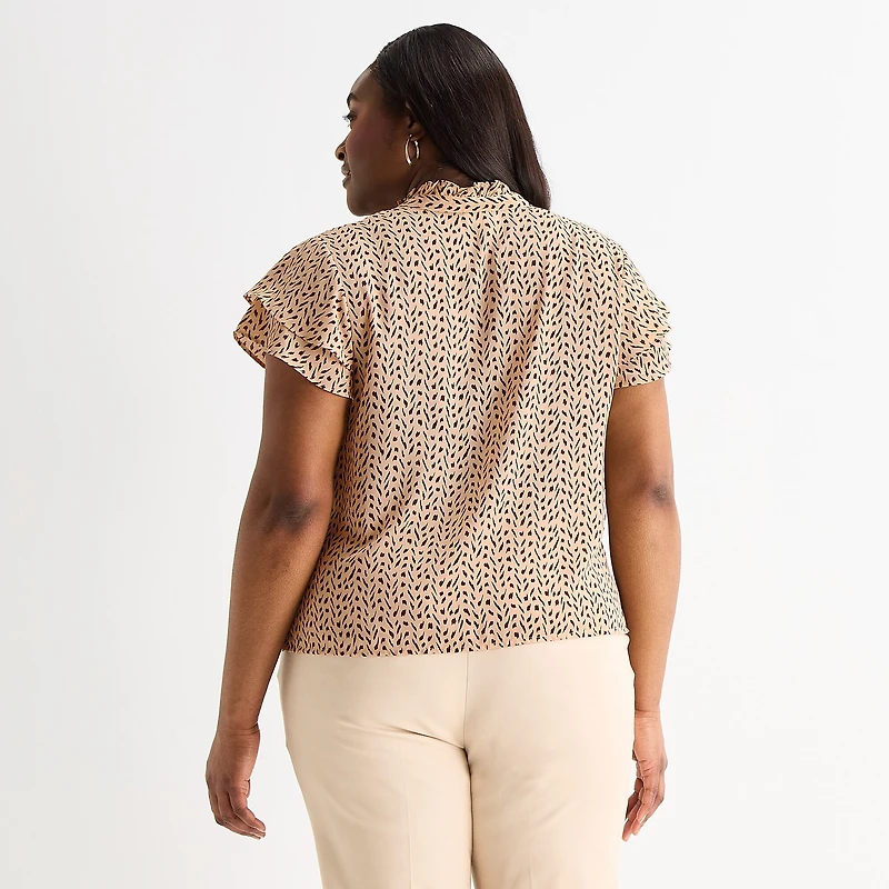 Liz Claiborne Womens Plus V Neck Short Sleeve Blouse